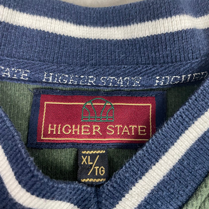 Vintage Higher State Green Striped V-Neck Sweatshirt XL Preppy Bloke
