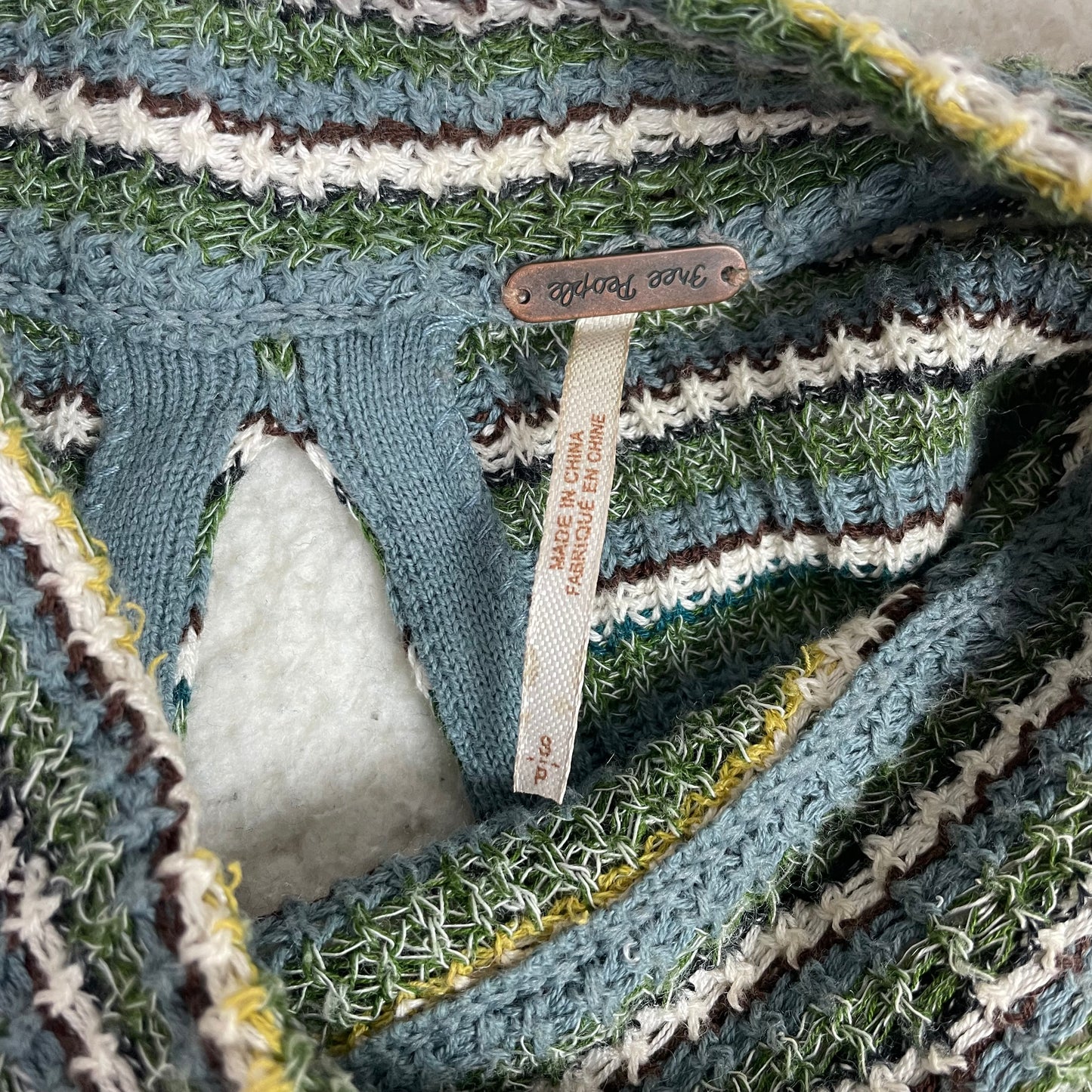 Free People Boho Zig Zag Striped Bell Sleeve Sweater