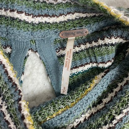 Free People Boho Zig Zag Striped Bell Sleeve Sweater