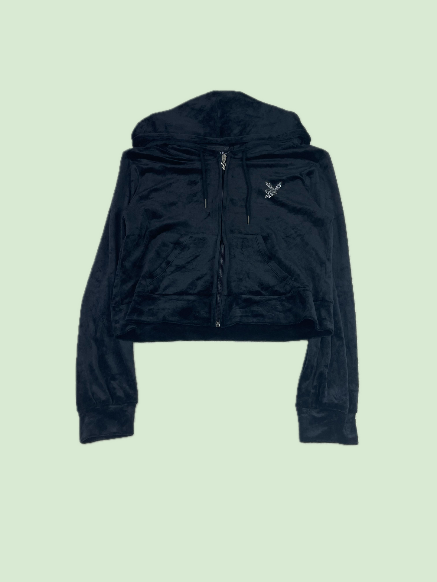 Playboy Black Velour Rhinestone Cropped Hoodie