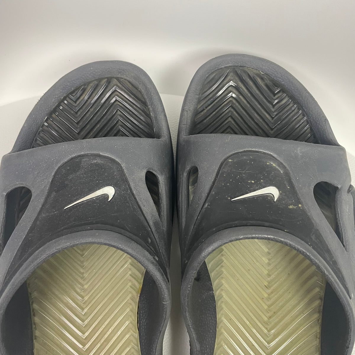 Nike Black String Slides Sandals 12 Transparent Textured Swoosh Logo
