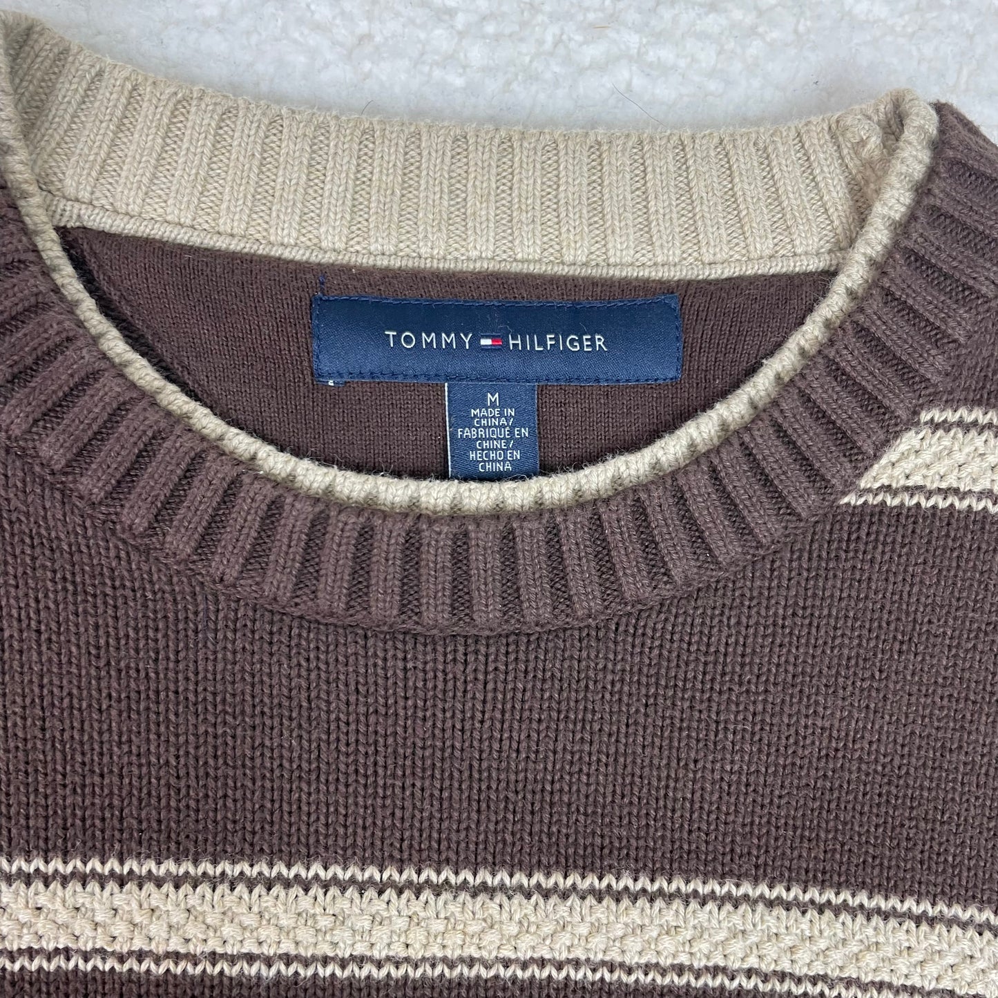Y2K Tommy Hilfiger Brown Stripe Crew Neck Sweater