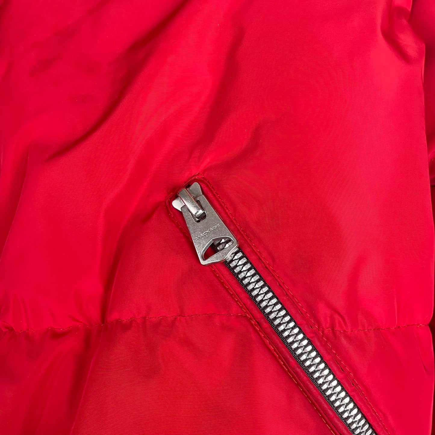 Mackage Aubrey Madalyn Red Hooded Puffer Jacket with Ribbed Trim