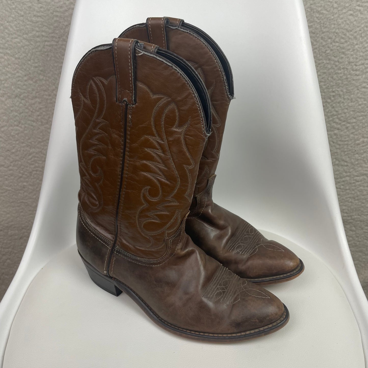 Vintage Laredo Roper Brown Genuine Leather Cowboy Boots
