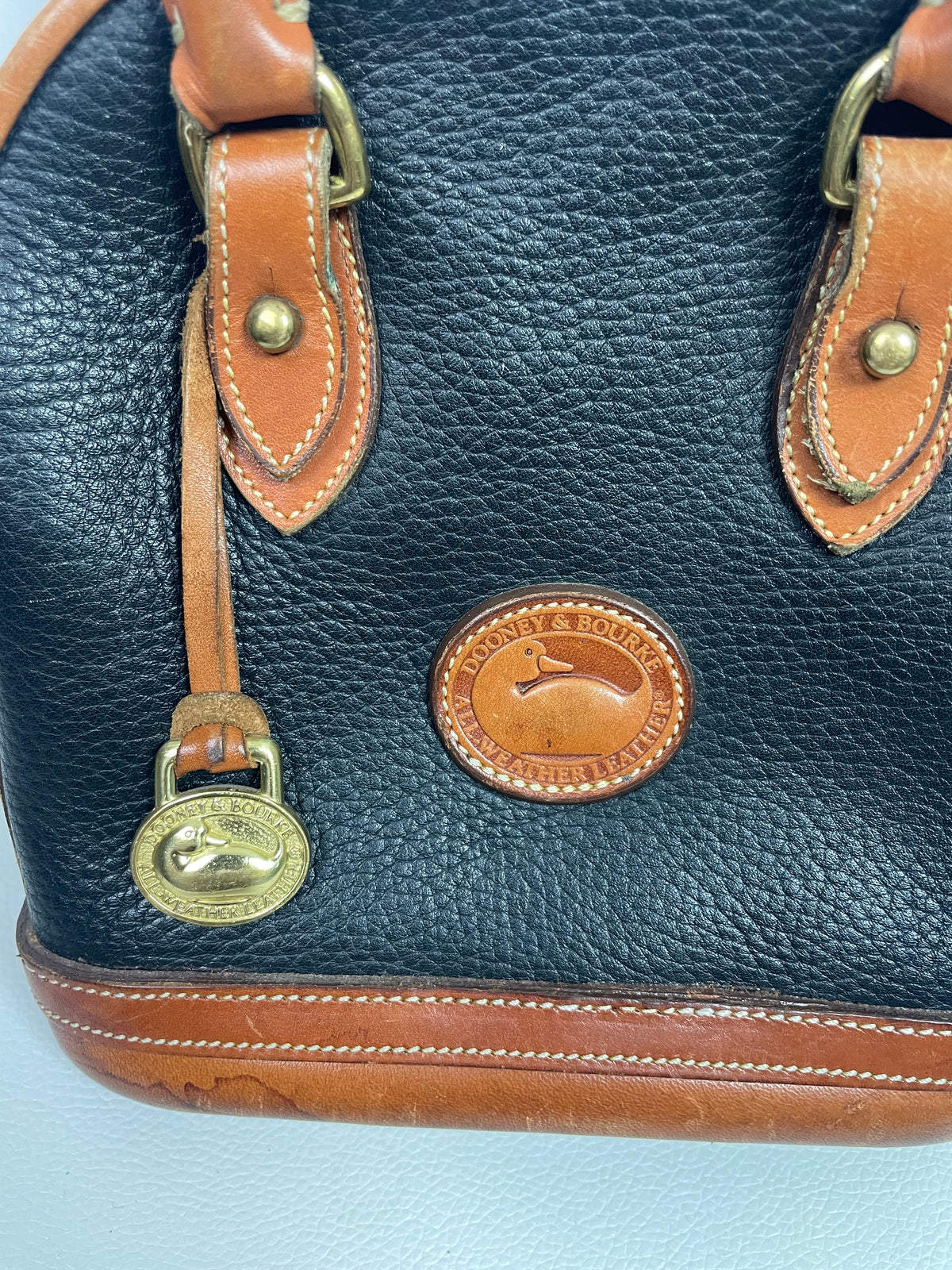 Vintage Dooney & Bourke Black Tan All-Weather Leather Dome Satchel Bag