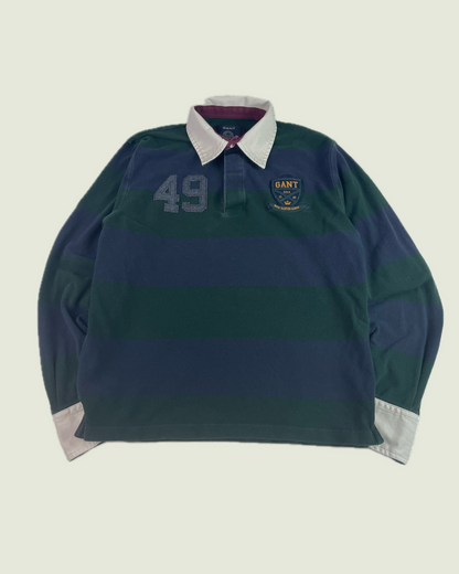 Vintage Gant Green Navy Stripe Rugby Polo
