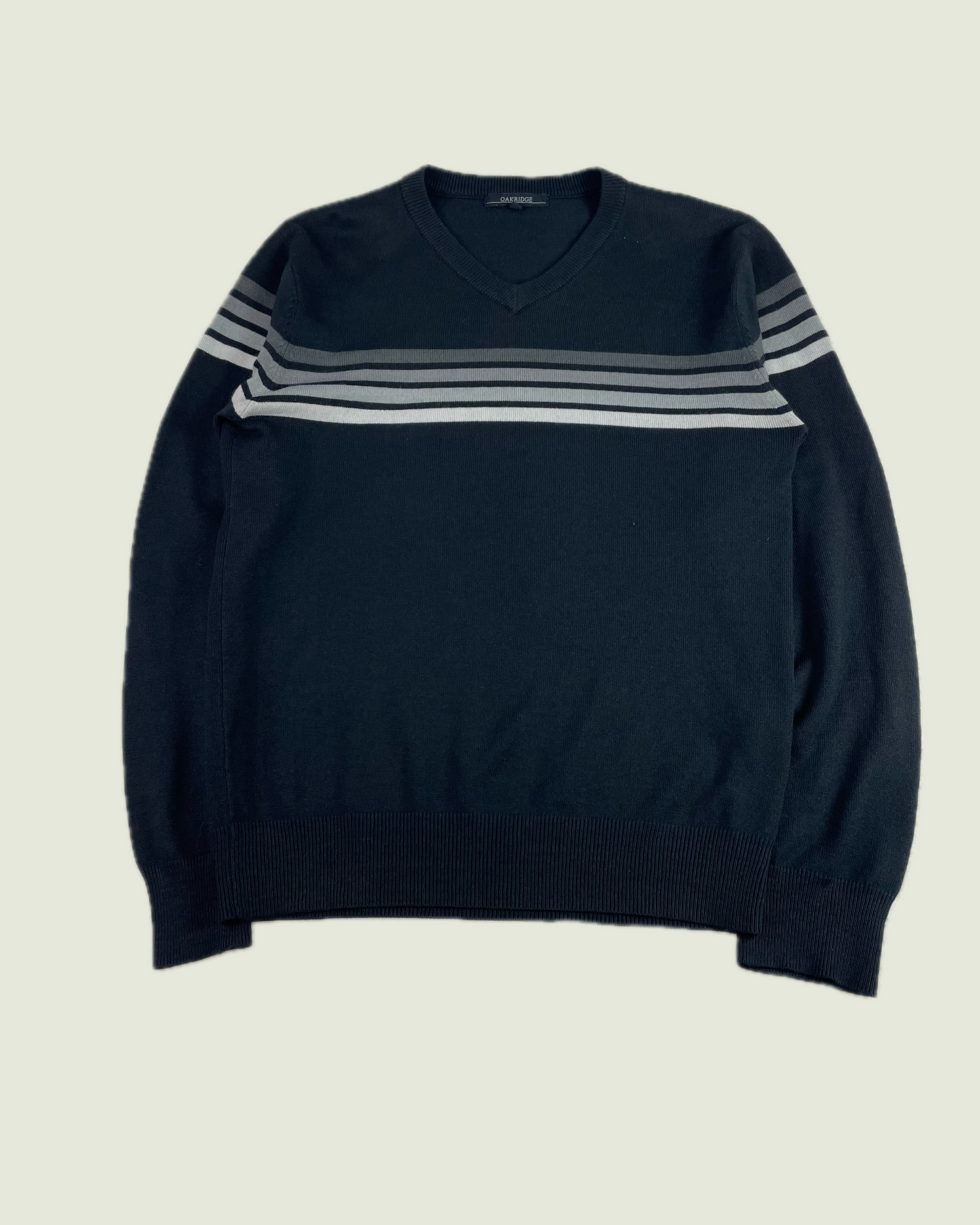 Y2K Lightweight V Neck Stripe Ribbed Black Sweater