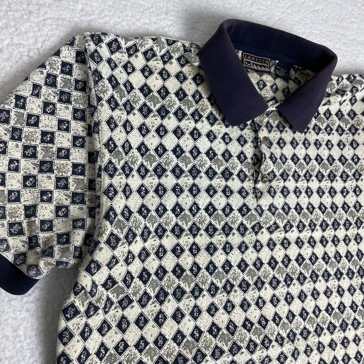 Vintage Jantzen Old Money Repeating Tile Graphic Polo