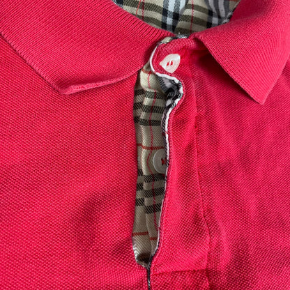 Vintage Burberrys Red Embroidered Crest Long Sleeve Polo Shirt L