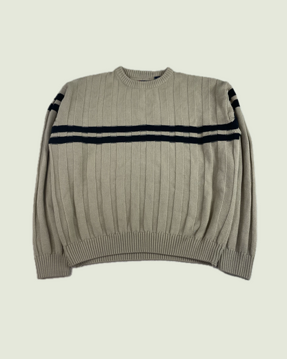 Vintage Arrow Stripe Ribbed Chunky Knit Biege Sweater