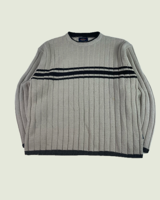 Vintage Stripe Ribbed Chunky Knit Biege Sweater
