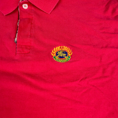 Vintage Burberrys Red Embroidered Crest Long Sleeve Polo Shirt L