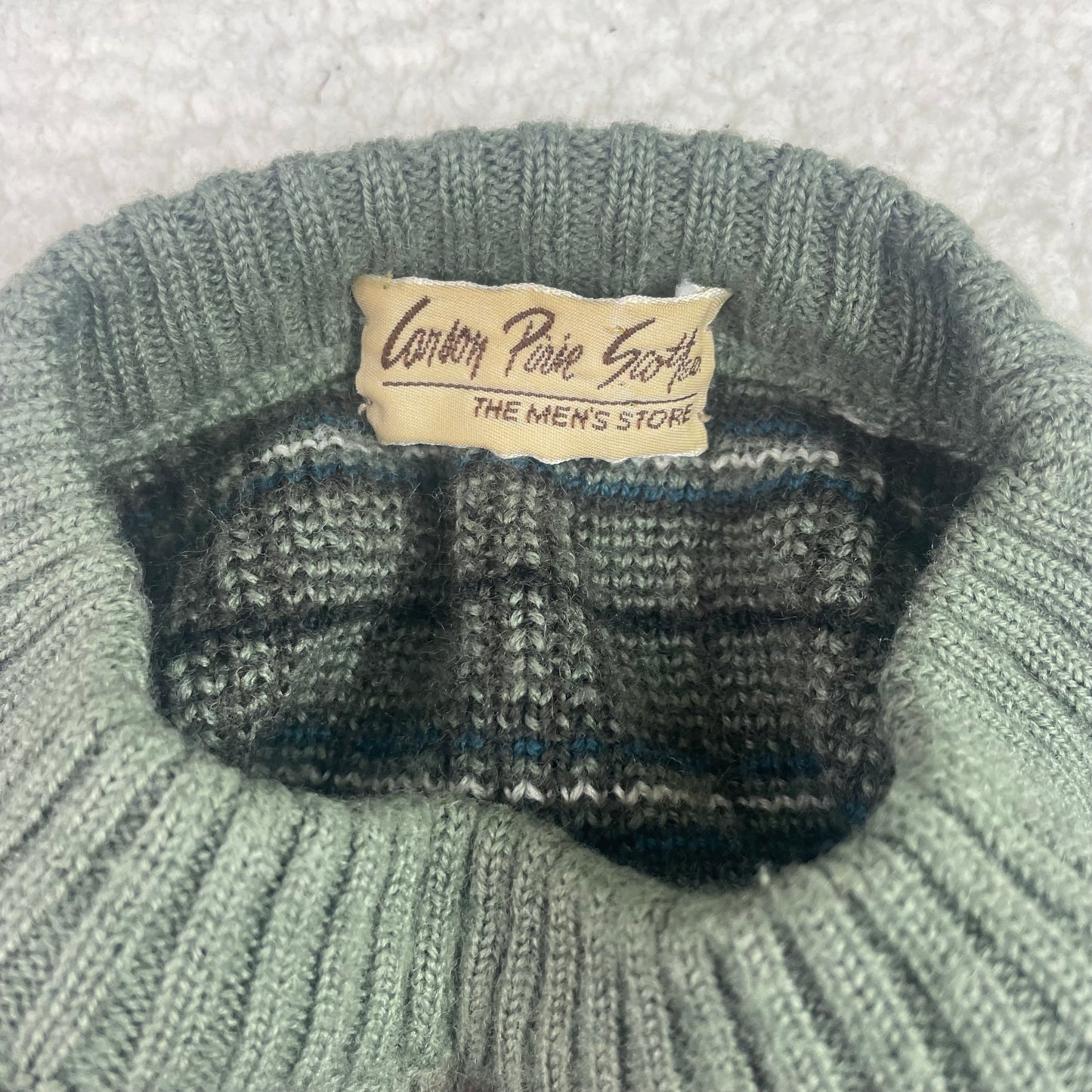 Vintage Windowpane Checked Sage Knit Sweater