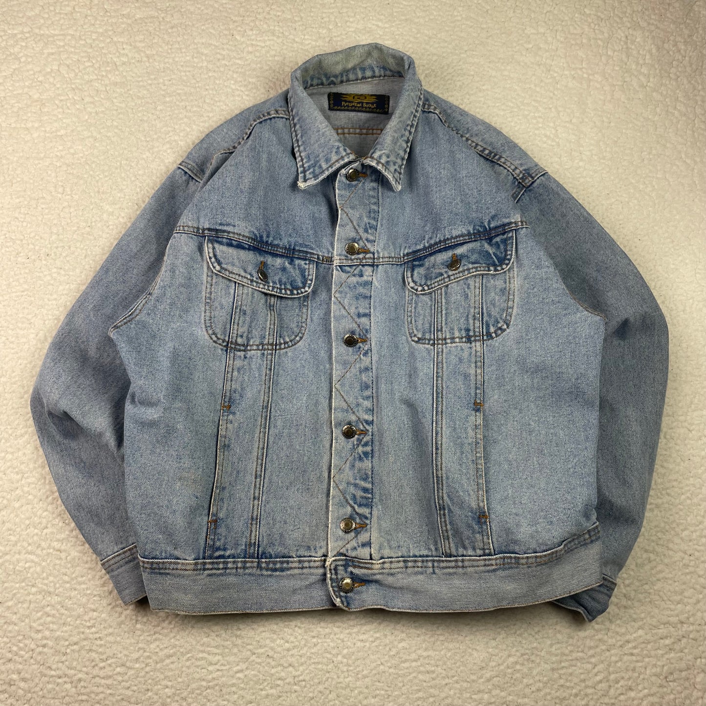 Vintage President Stone Denim Button Up Jacket
