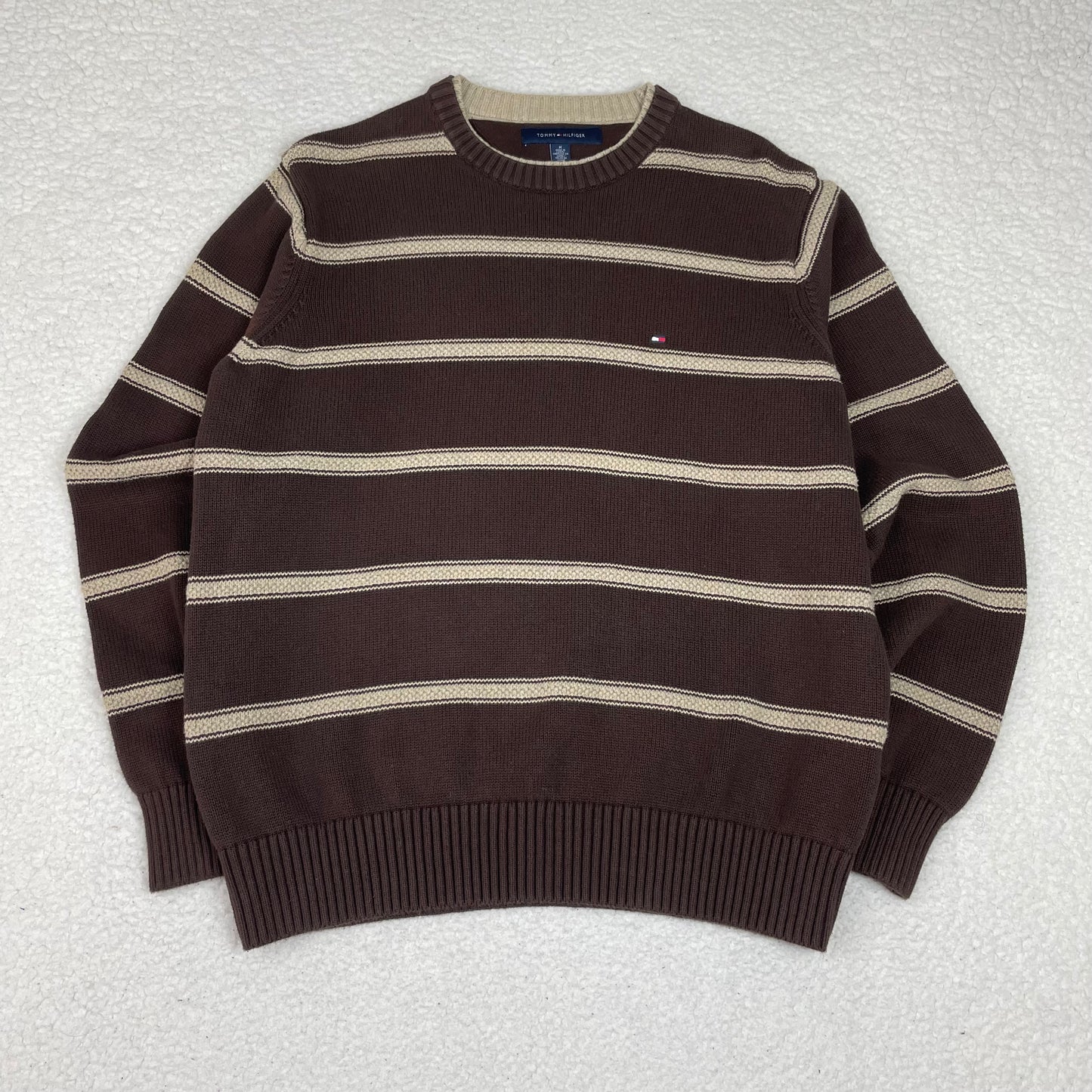 Y2K Tommy Hilfiger Brown Stripe Crew Neck Sweater