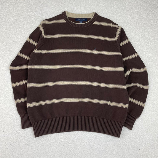 Y2K Tommy Hilfiger Brown Stripe Crew Neck Sweater
