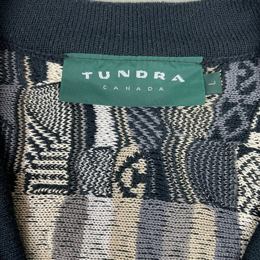 Vintage 3D Knit Coogi Style Tundra Black Gray Sweater