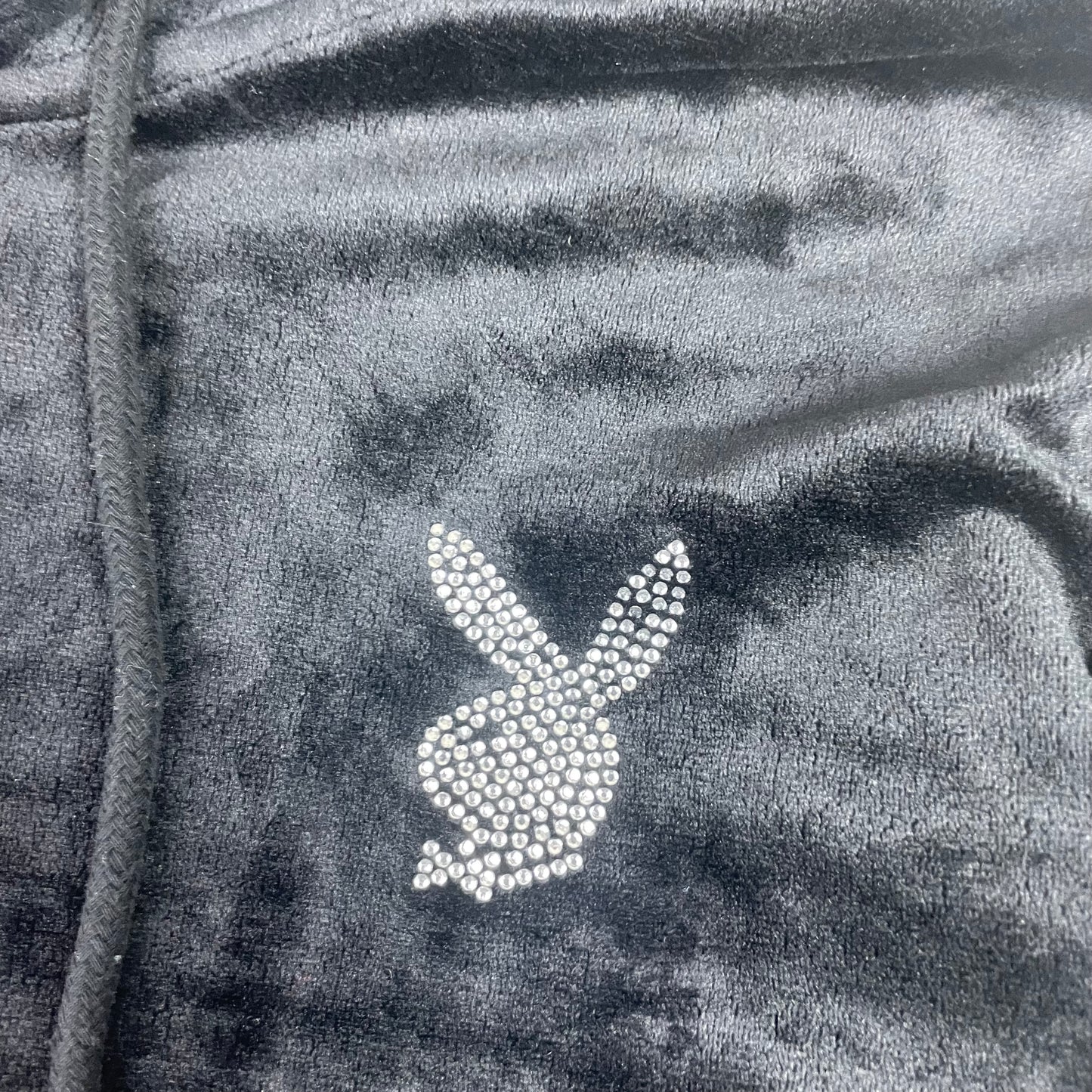 Playboy Black Velour Rhinestone Cropped Hoodie