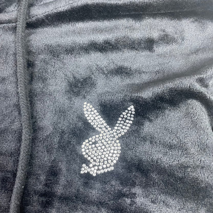 Playboy Black Velour Rhinestone Cropped Hoodie
