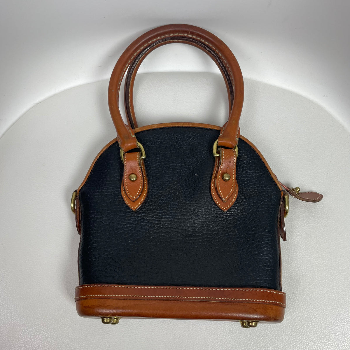 Vintage Dooney & Bourke Black Tan All-Weather Leather Dome Satchel Bag