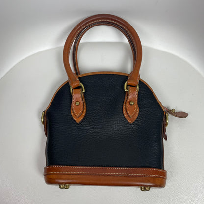 Vintage Dooney & Bourke Black Tan All-Weather Leather Dome Satchel Bag