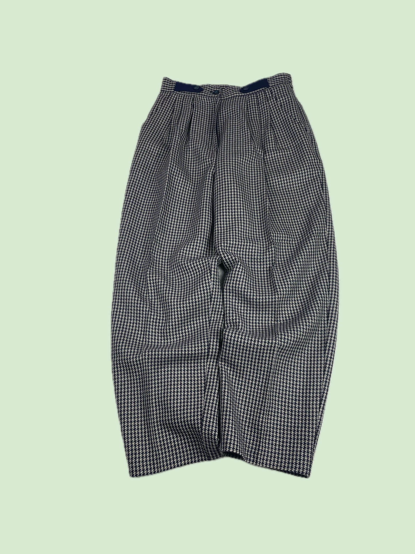 Vintage High Waisted Pleated Houndstooth Wool Barrel Baggy Pants