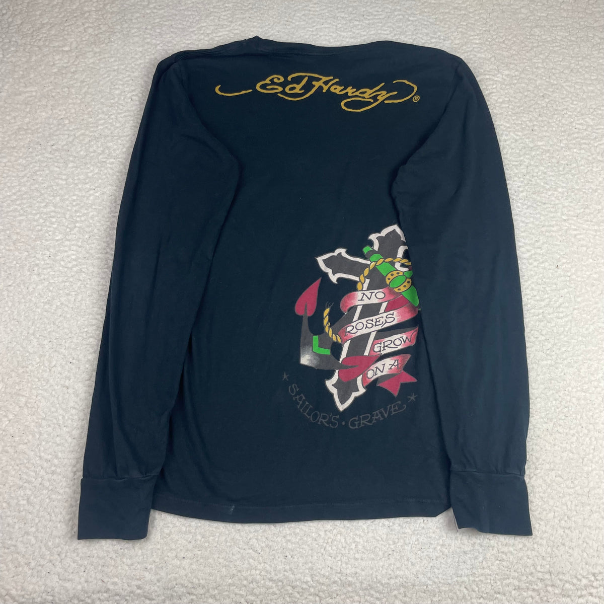 Y2K Ed Hardy Black Sailor's Grave Tattoo Graphic Long Sleeve Shirt L