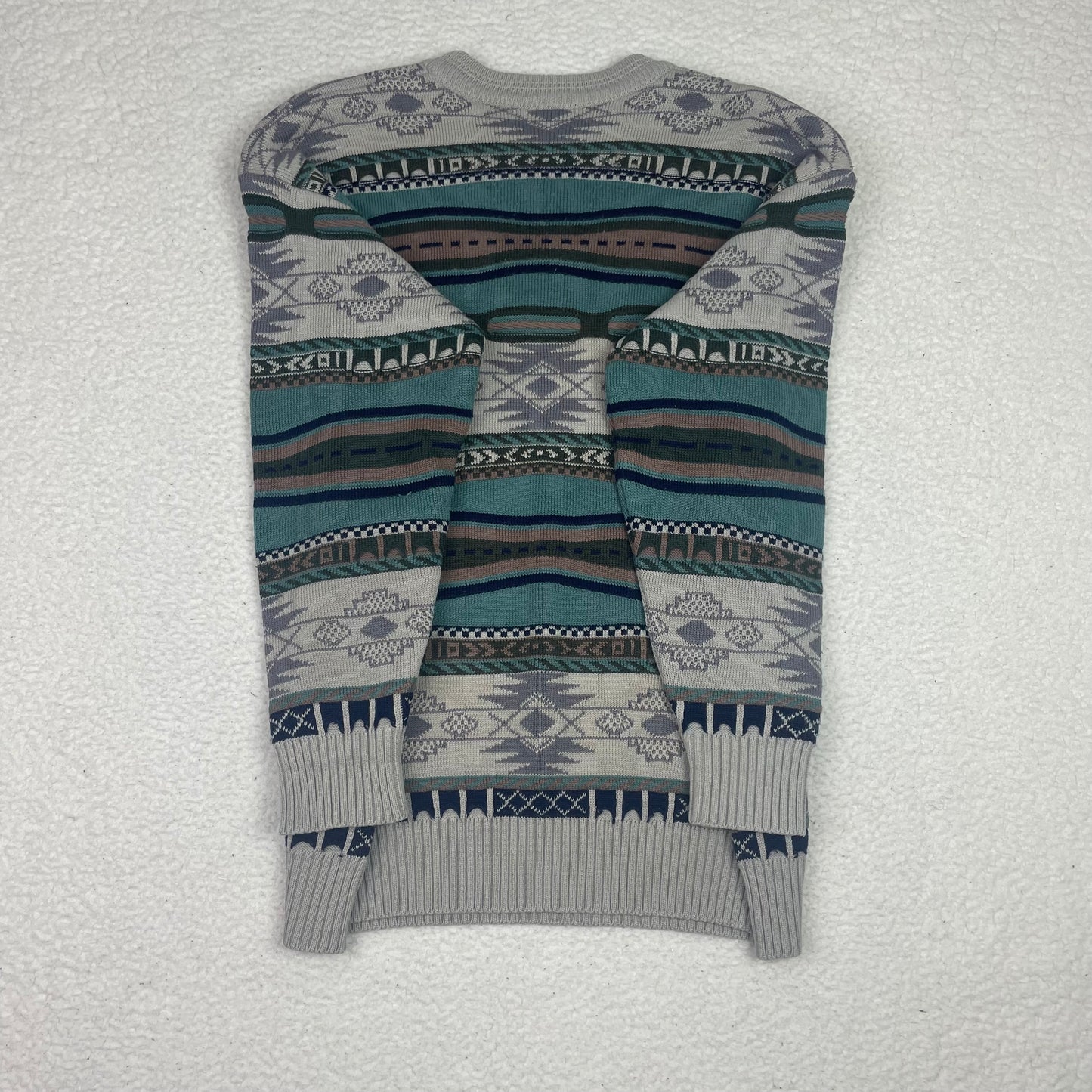 Aztec Horizontal Stripe Coogi Style 3D Green Sweater