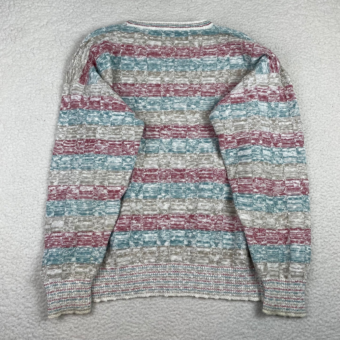 Vintage Rainbow Paneled 3D Knit Drop Shoulder Sweater