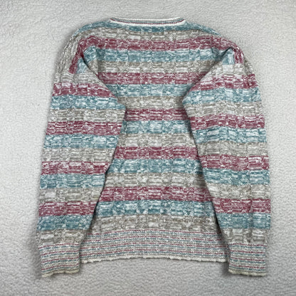 Vintage Rainbow Paneled 3D Knit Drop Shoulder Sweater