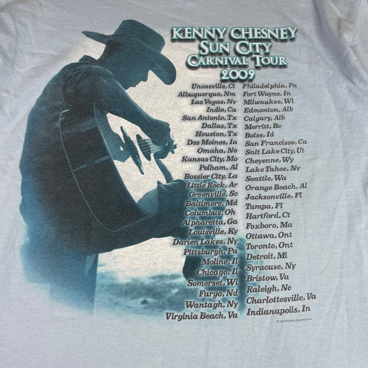 Vintage Gildan Light Blue Kenny Chesney Sun City Tour 2009 Graphic Shirt L