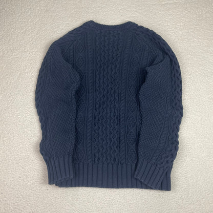 LL Bean Fisherman 3D Cable Knit Navy Blue Sweater