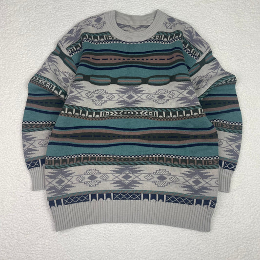Aztec Horizontal Stripe Coogi Style 3D Green Sweater
