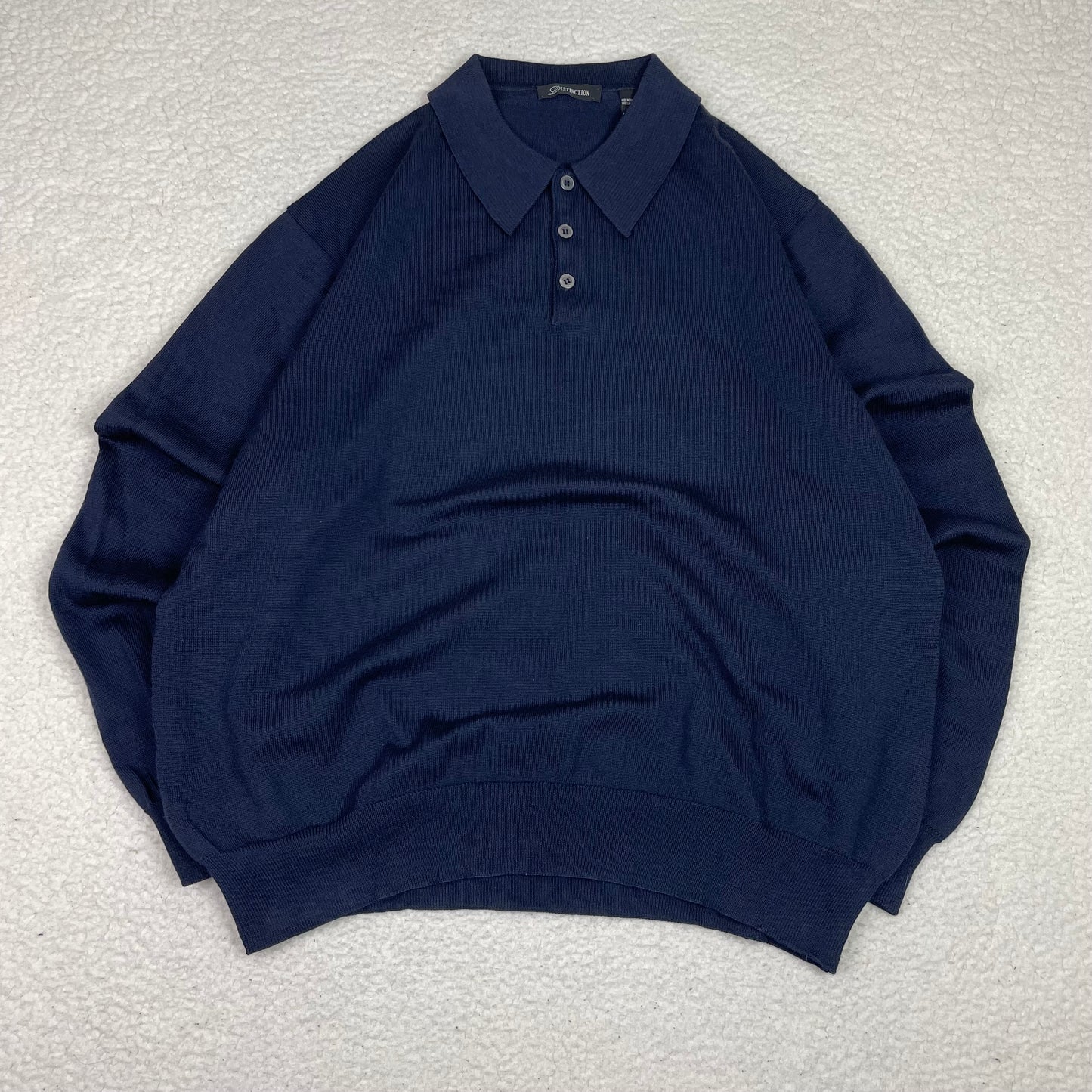 Vintage Merino Wool Dagger Collar Blue Polo Sweater