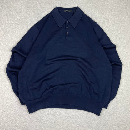 Vintage Merino Wool Dagger Collar Blue Polo Sweater