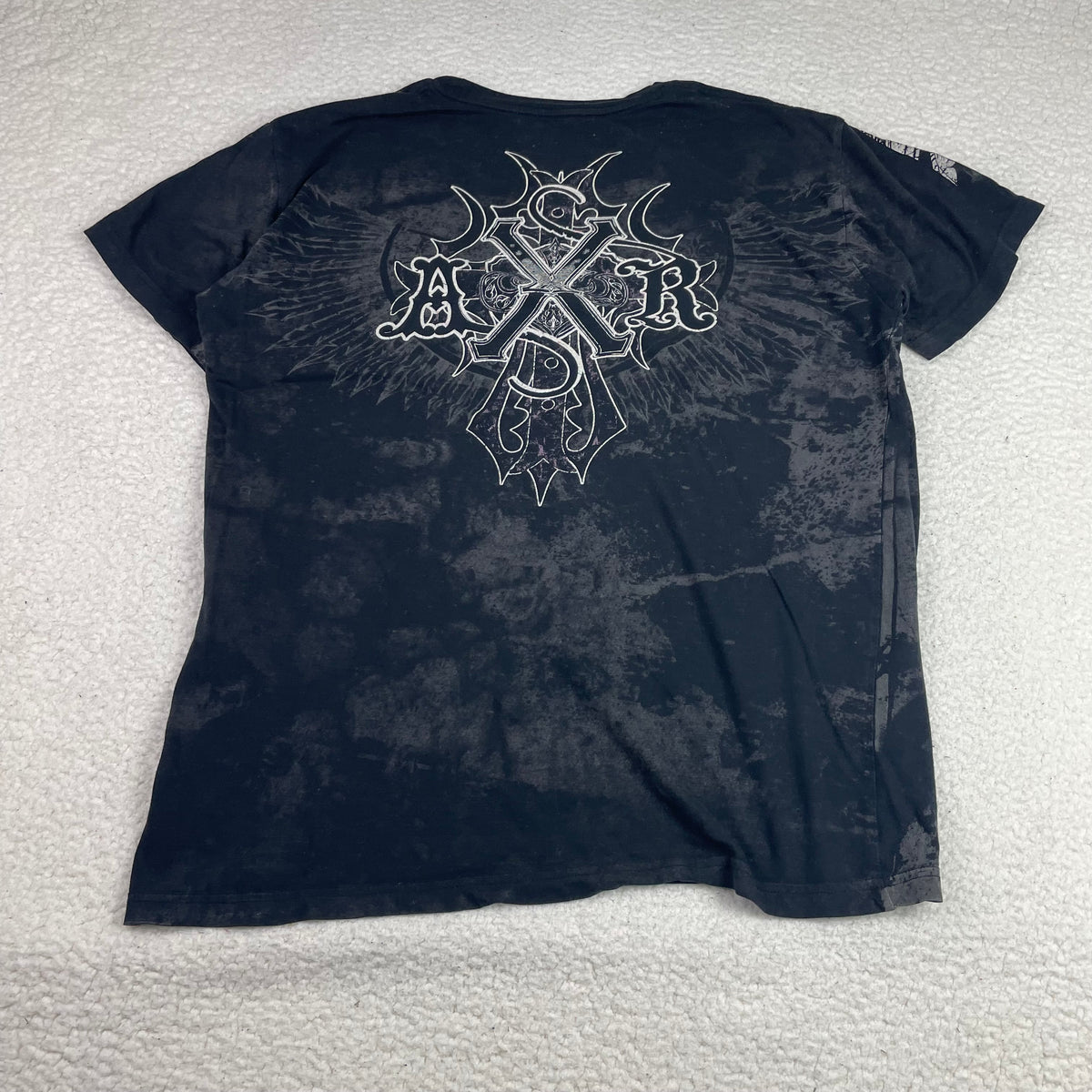 Y2K Xzavier Black Skull Wing Cross Graphic T-Shirt XL Grunge Metal Streetwear