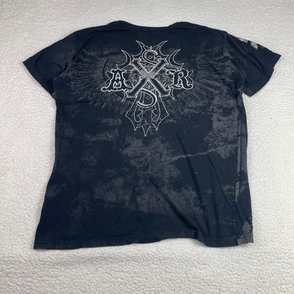 Y2K Xzavier Black Skull Wing Cross Graphic T-Shirt XL Grunge Metal Streetwear