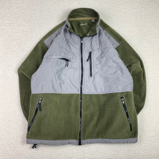 Vintage Sage Green Mixed Material Zip Up Fleece Jacket
