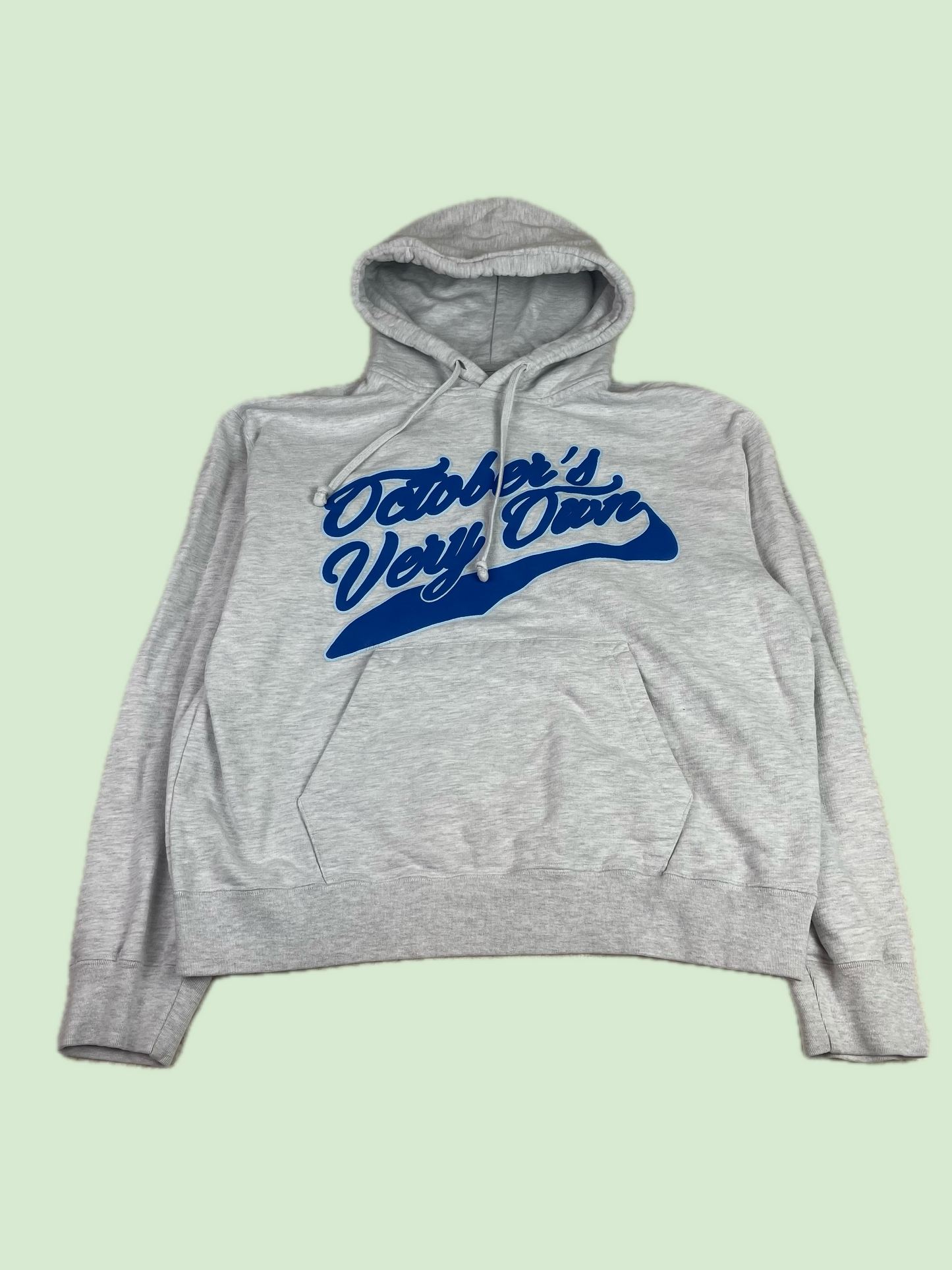 OVO October's Very Own Heather Grey Blue Script Logo Hoodie