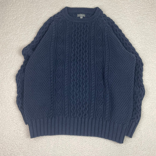 LL Bean Fisherman 3D Cable Knit Navy Blue Sweater