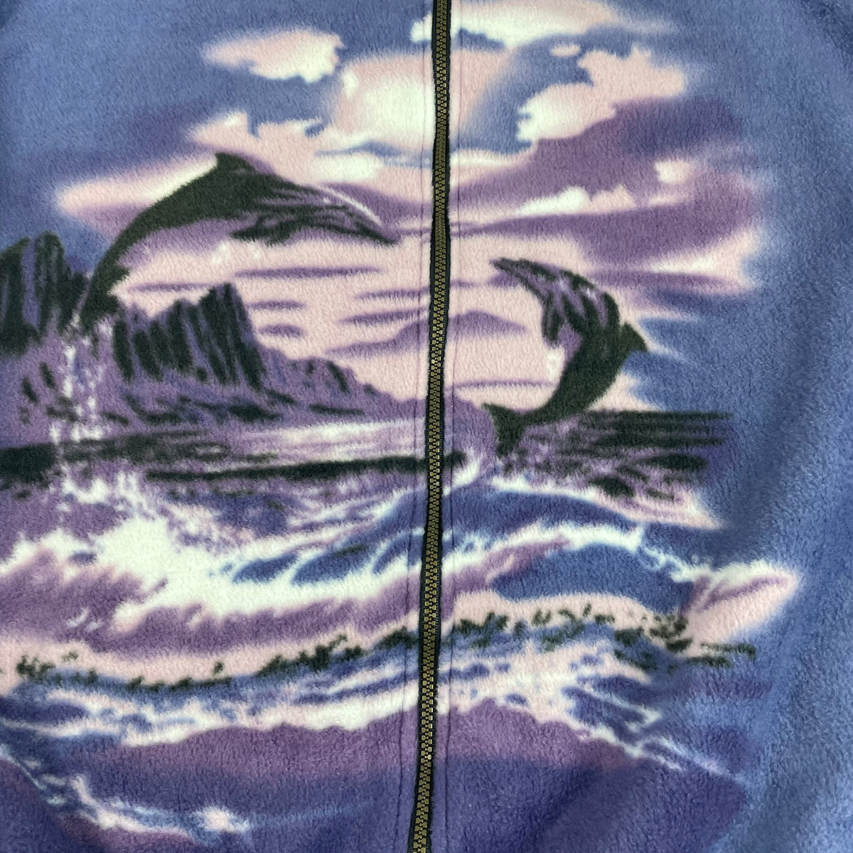 Vintage Canada Wildlife Blue Dolphin Graphic Fleece Full Zip Vest L