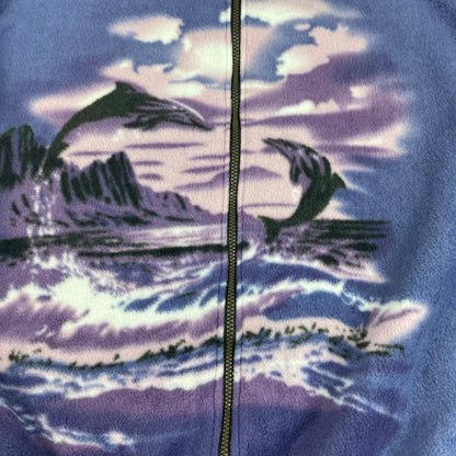 Vintage Canada Wildlife Blue Dolphin Graphic Fleece Full Zip Vest L