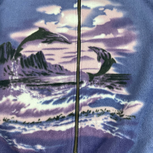 Vintage Canada Wildlife Blue Dolphin Graphic Fleece Full Zip Vest L
