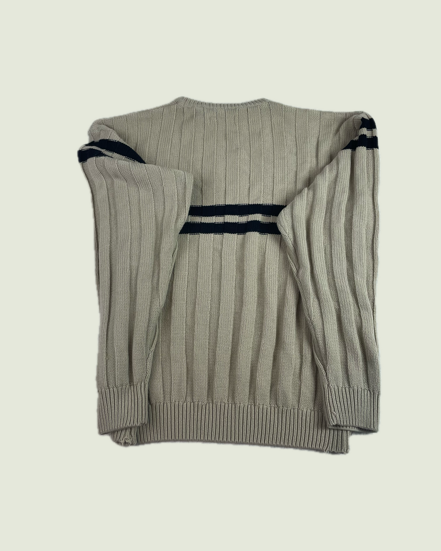 Vintage Arrow Stripe Ribbed Chunky Knit Biege Sweater