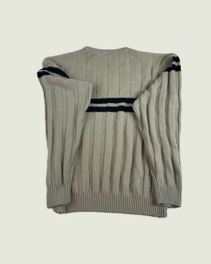 Vintage Arrow Stripe Ribbed Chunky Knit Biege Sweater