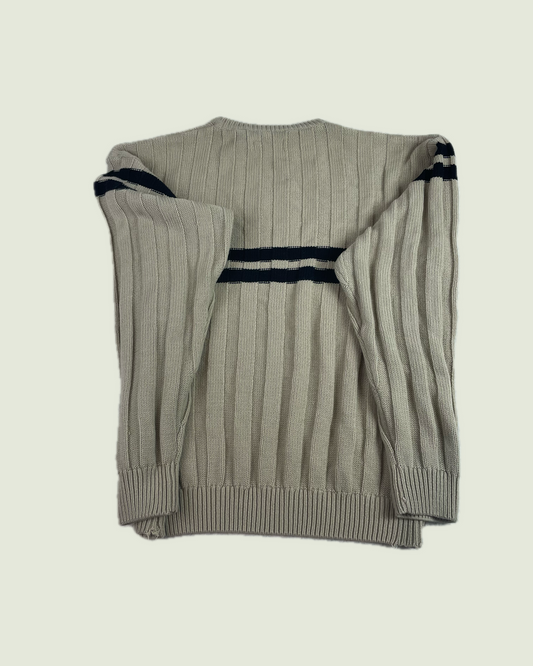 Vintage Arrow Stripe Ribbed Chunky Knit Biege Sweater