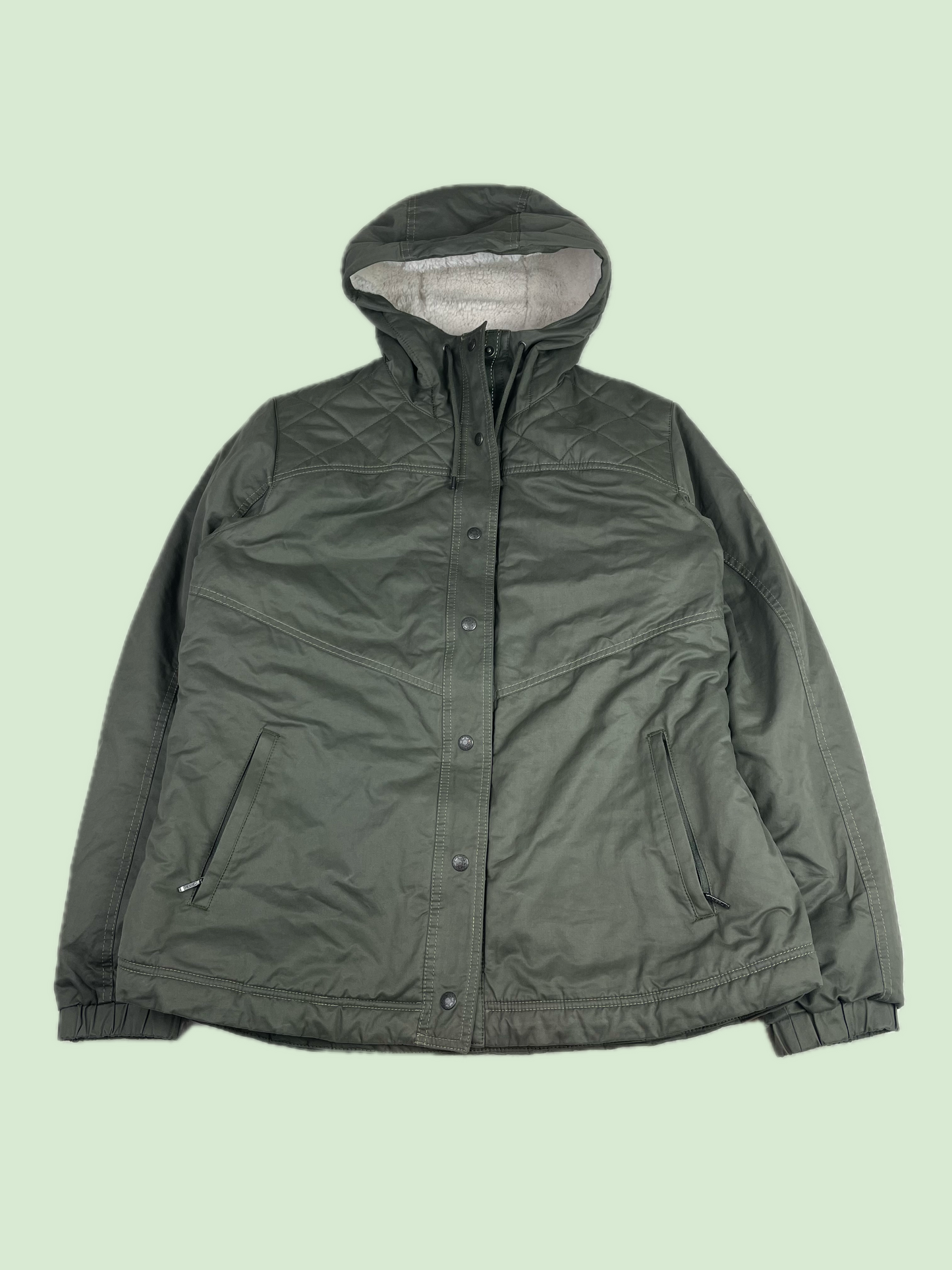 Kuhl Projekt Olive Green Sherpa Lined Hooded Quilted Jacket