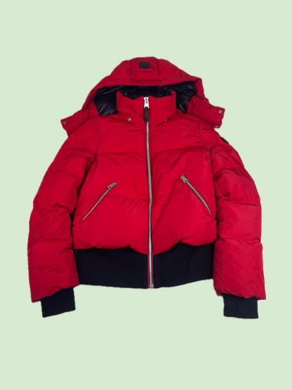 Mackage Aubrey Madalyn Red Hooded Puffer Jacket with Ribbed Trim
