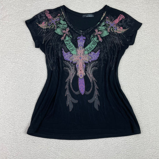 Angels and Diamonds Affliction Style Rhinestone Shirt