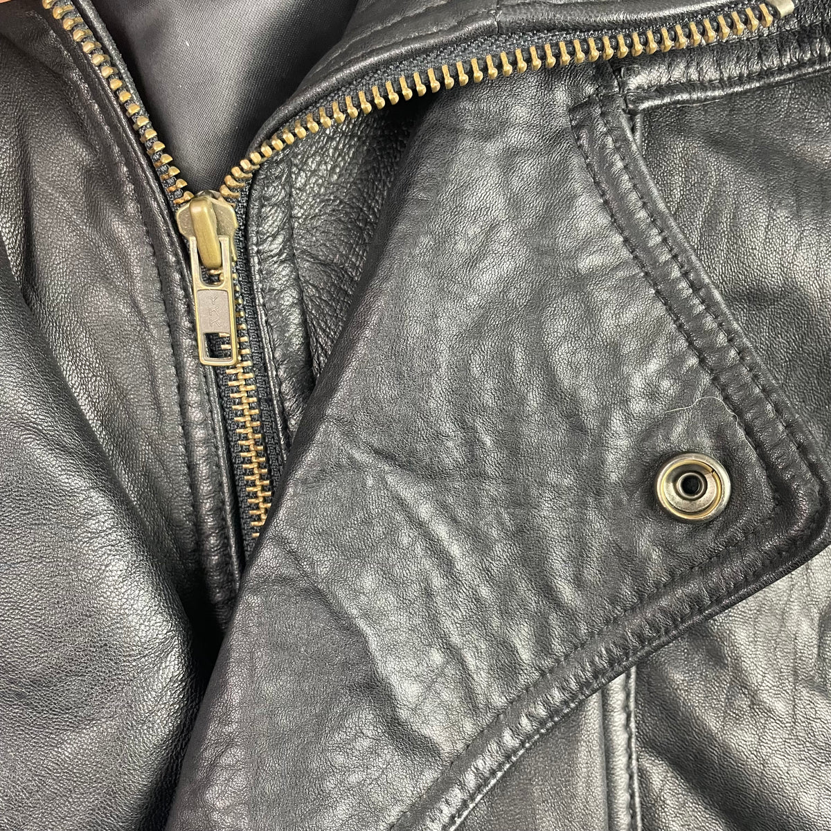 Vintage YES Black Genuine Leather Bomber Jacket L Mob Minimalist